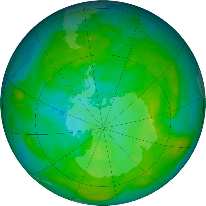 Antarctic ozone map for 05 February 1980